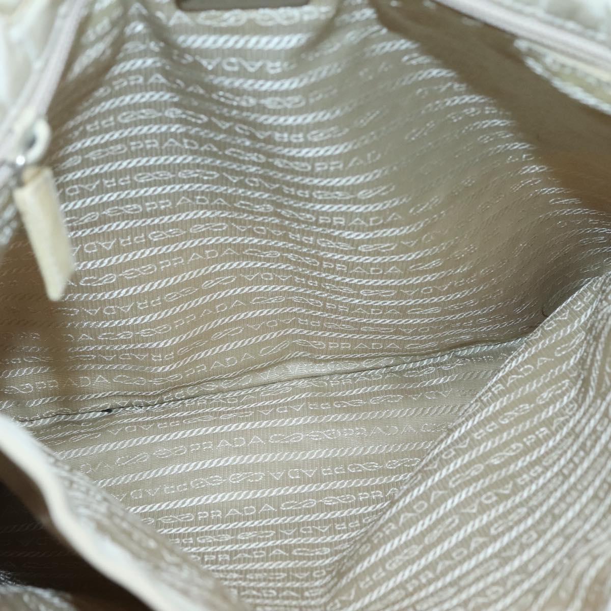 PRADA Tote Bag Nylon Beige Silver Auth 139071