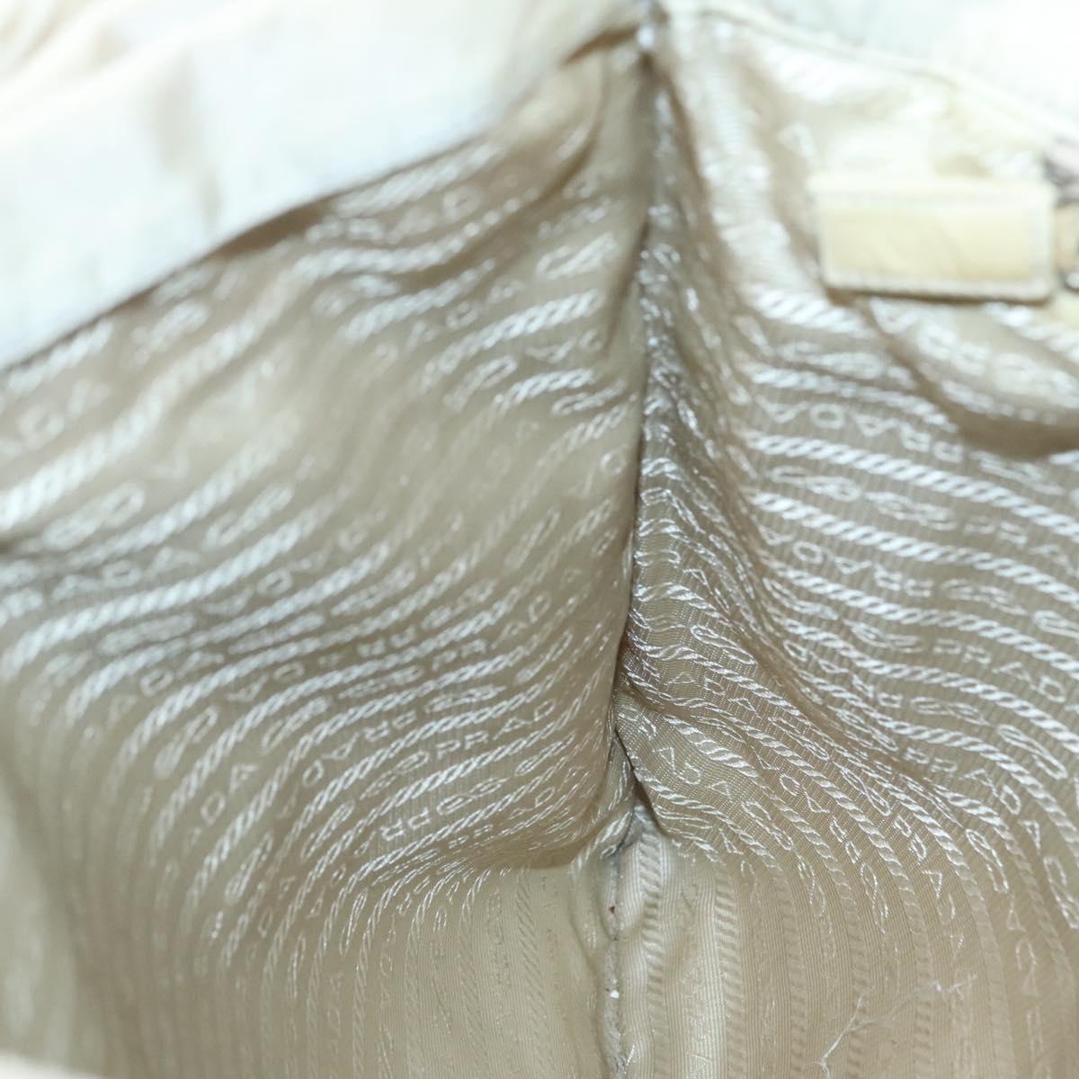 PRADA Tote Bag Nylon Beige Silver Auth 139071