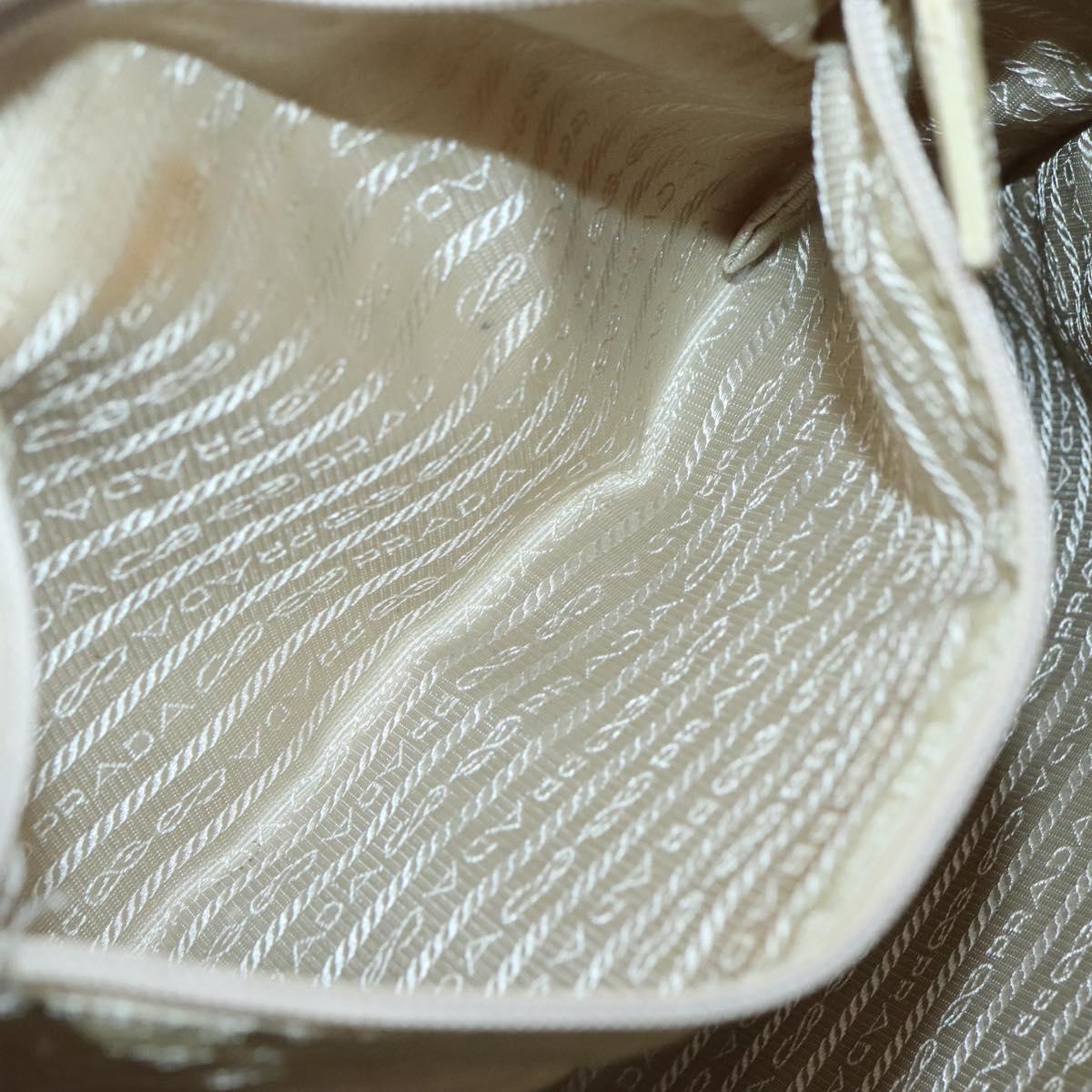 PRADA Tote Bag Nylon Beige Silver Auth 139071