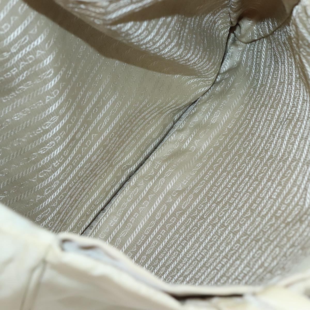 PRADA Tote Bag Nylon Beige Silver Auth 139071