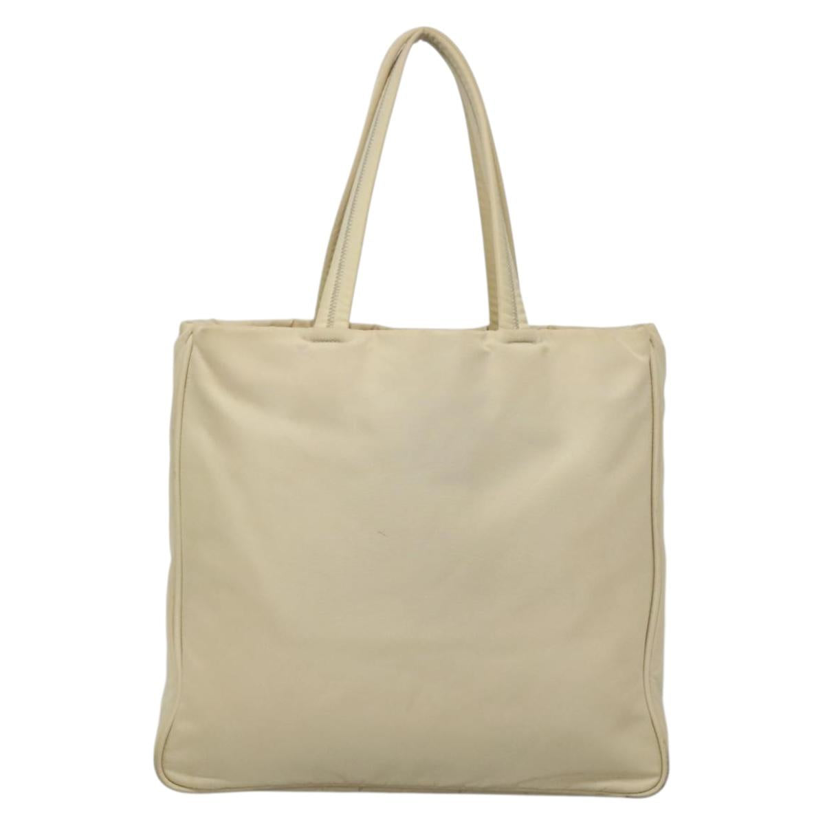 PRADA Tote Bag Nylon Beige Silver Auth 139071