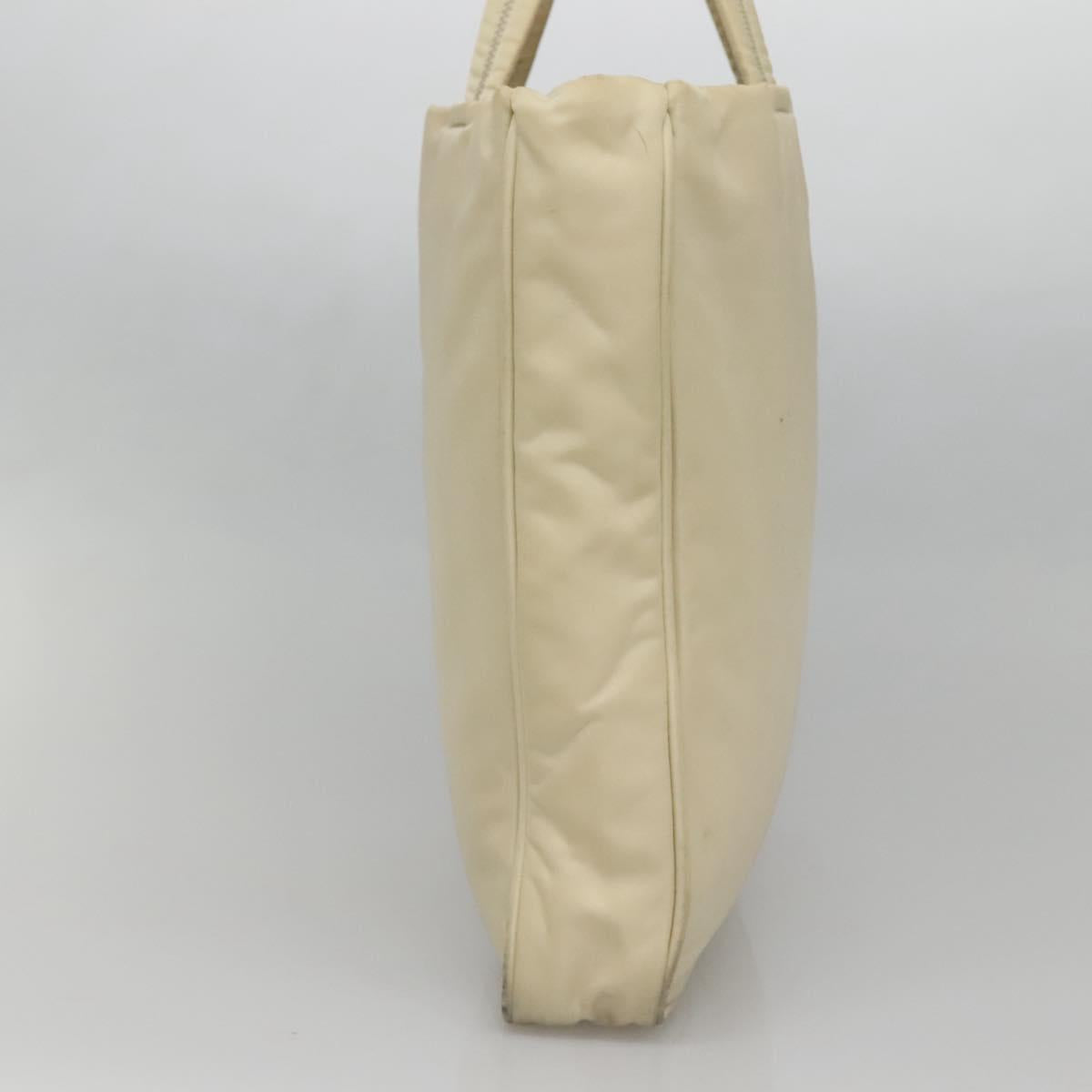 PRADA Tote Bag Nylon Beige Silver Auth 139071