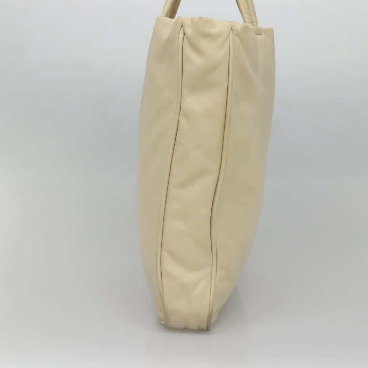 PRADA Tote Bag Nylon Beige Silver Auth 139071