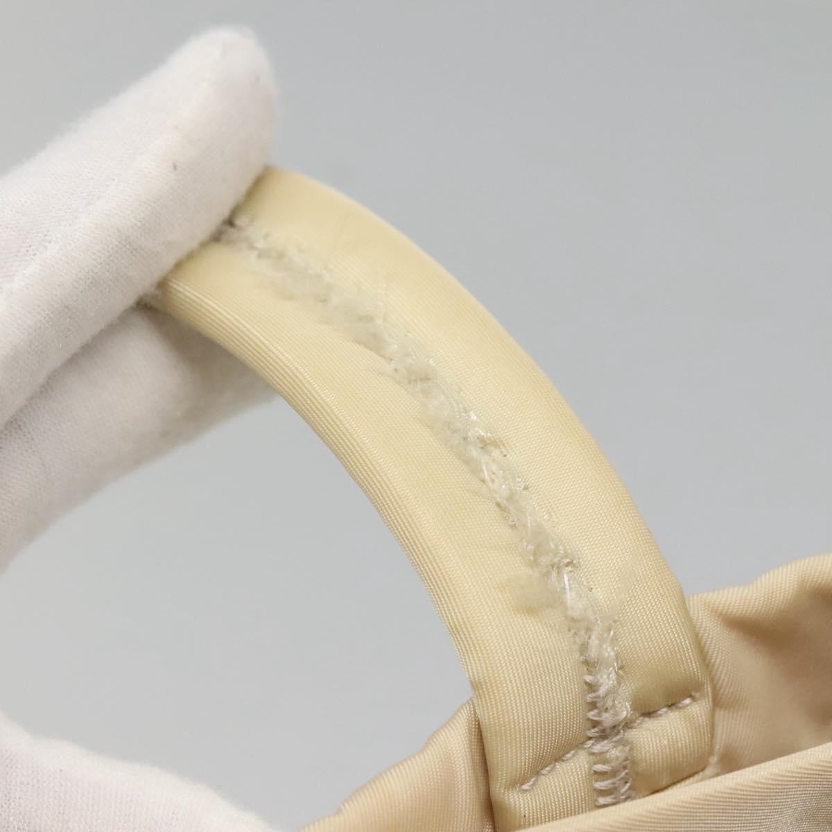 PRADA Tote Bag Nylon Beige Silver Auth 139071