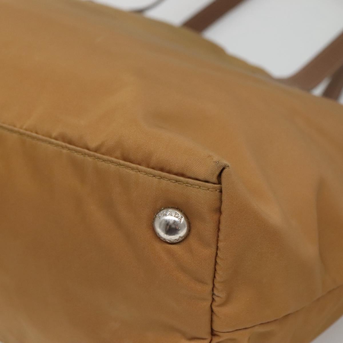 PRADA Tote Bag Nylon Brown Silver Auth 139072