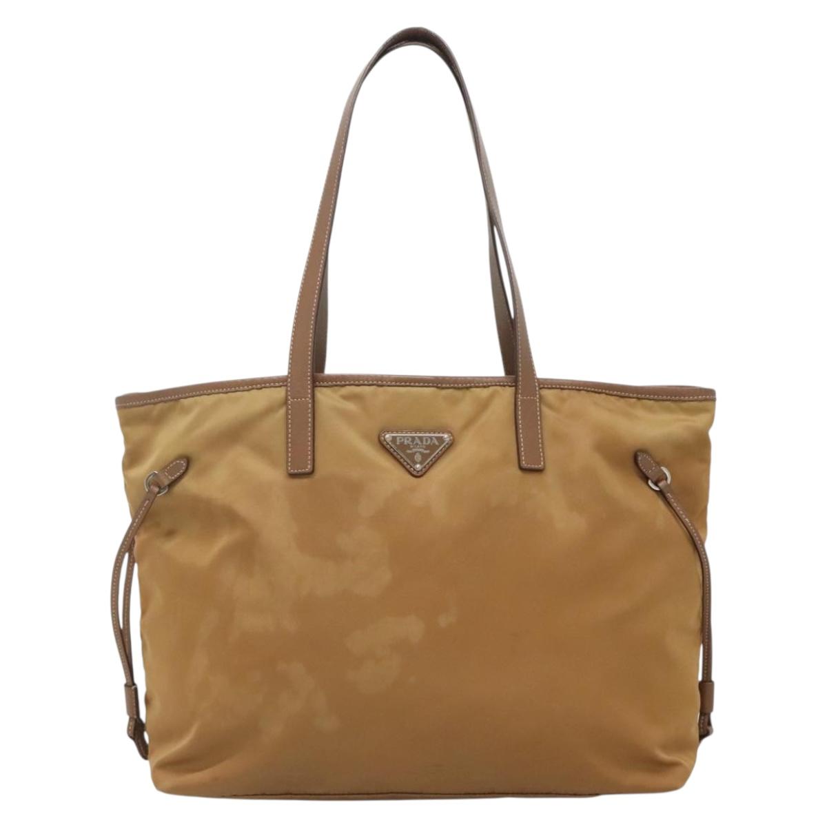 PRADA Tote Bag Nylon Brown Silver Auth 139072