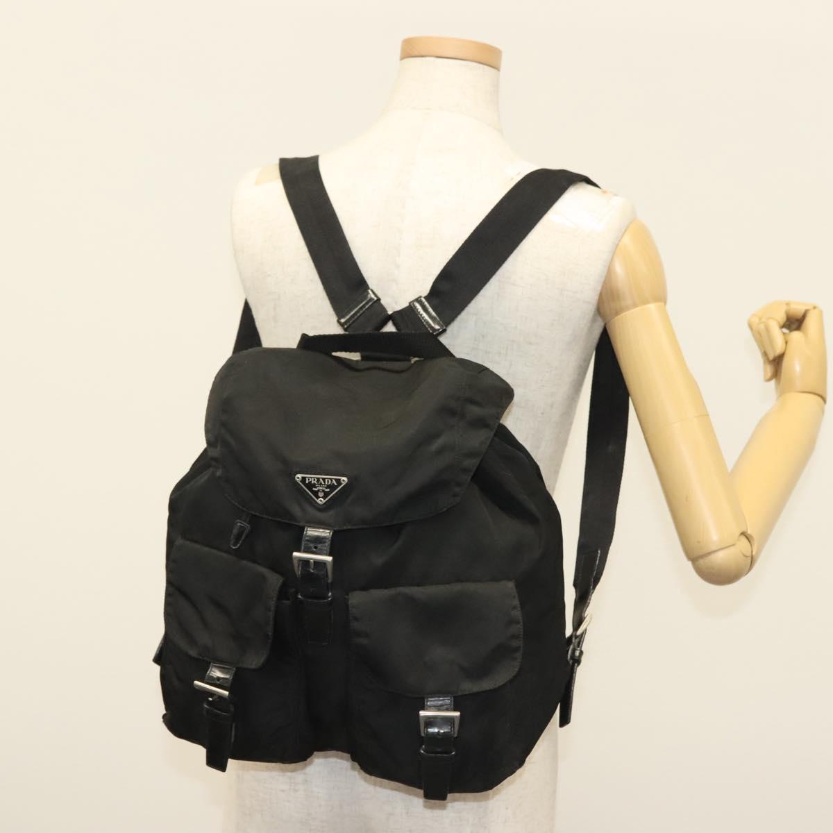 PRADA Backpack Nylon Black Silver Auth 139073