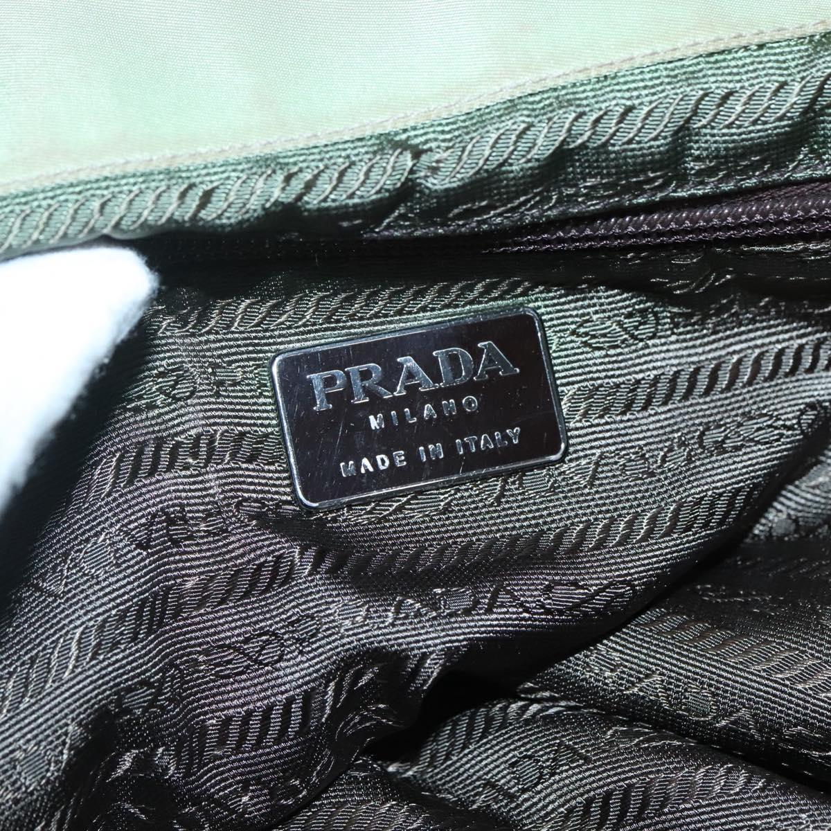 PRADA Tote Bag nylon metal Khaki Silver Auth 139074