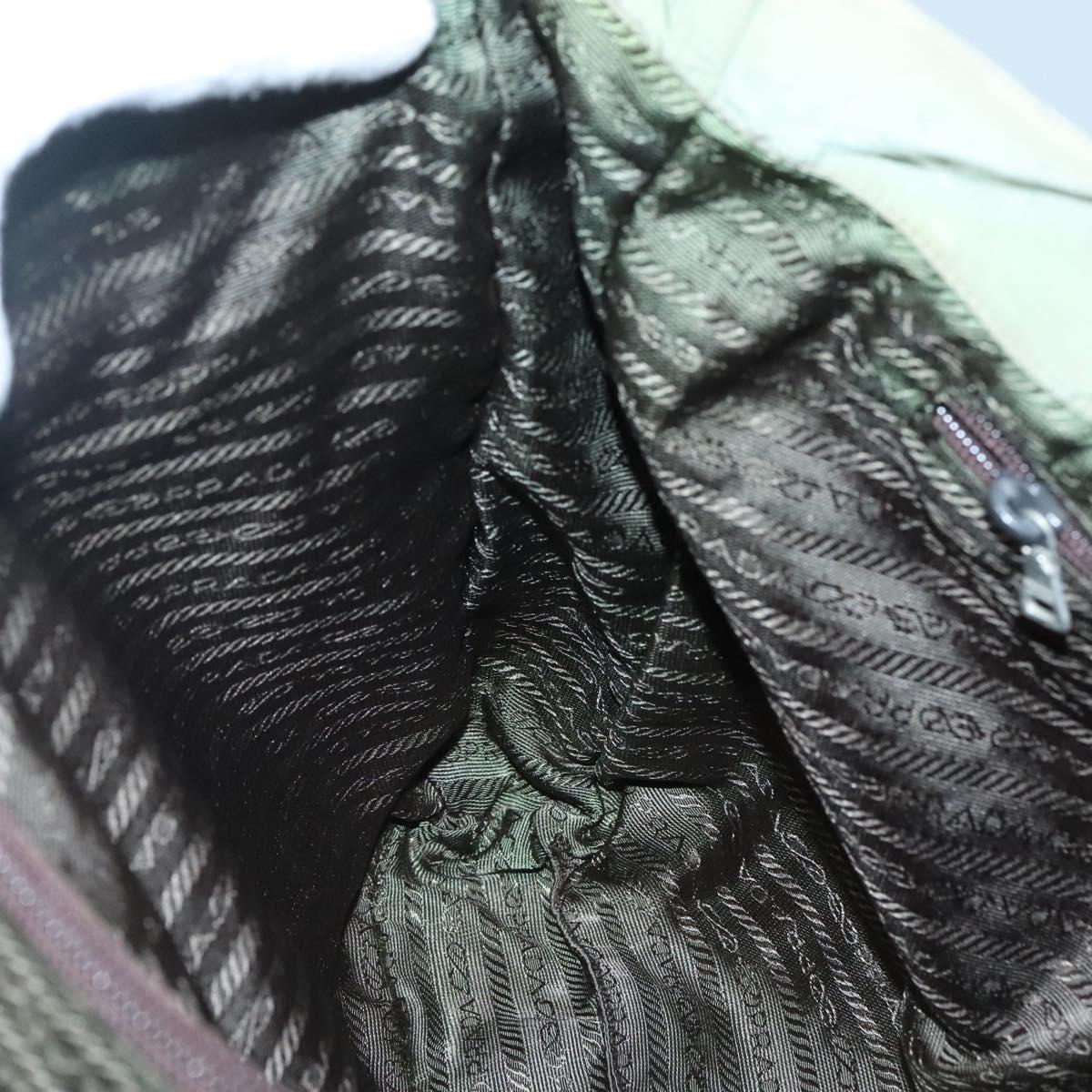 PRADA Tote Bag nylon metal Khaki Silver Auth 139074