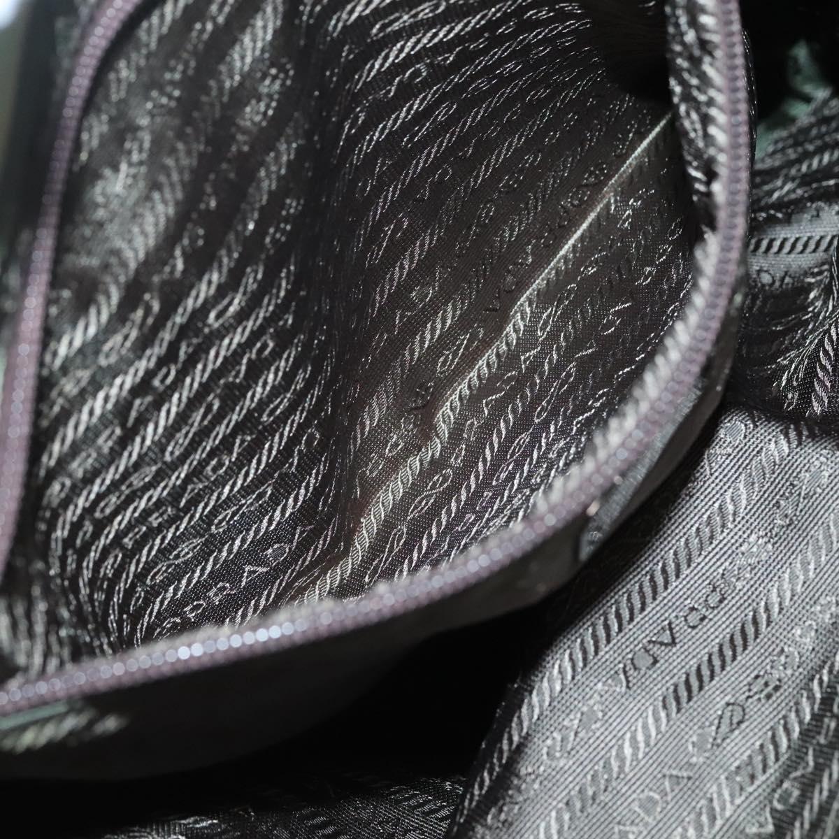 PRADA Tote Bag nylon metal Khaki Silver Auth 139074