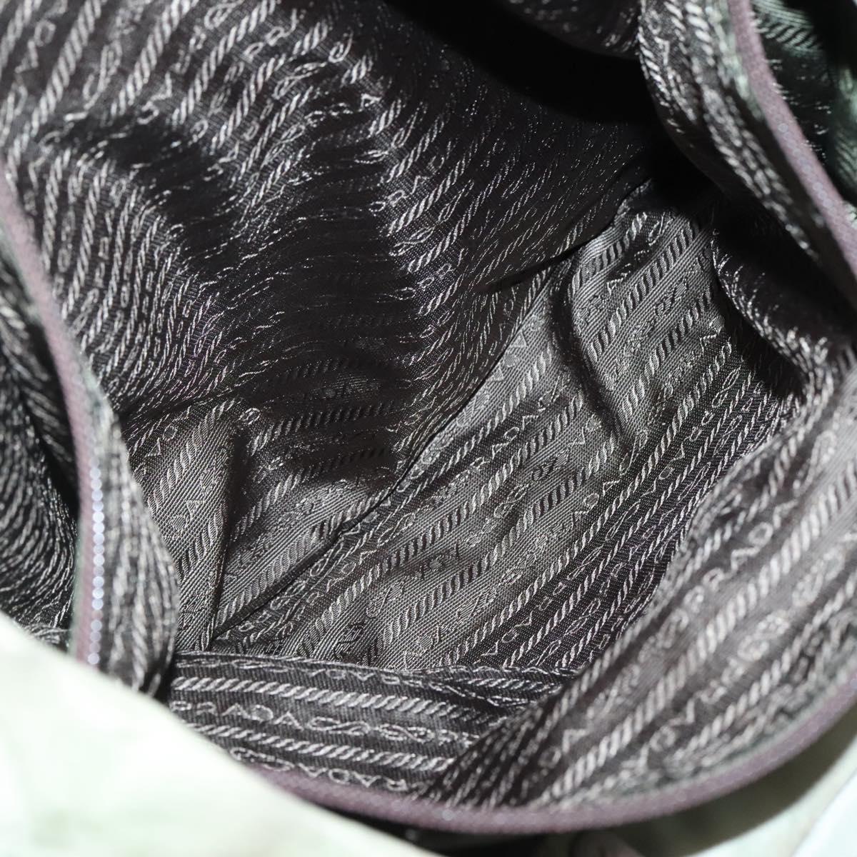 PRADA Tote Bag nylon metal Khaki Silver Auth 139074