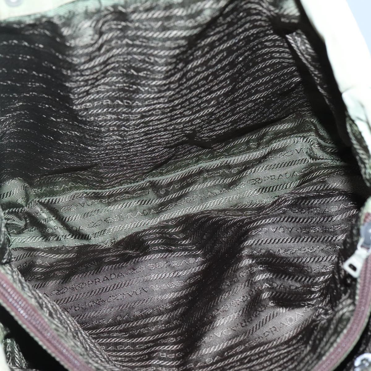 PRADA Tote Bag nylon metal Khaki Silver Auth 139074