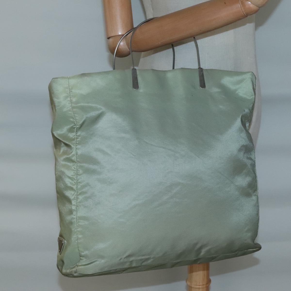 PRADA Tote Bag nylon metal Khaki Silver Auth 139074