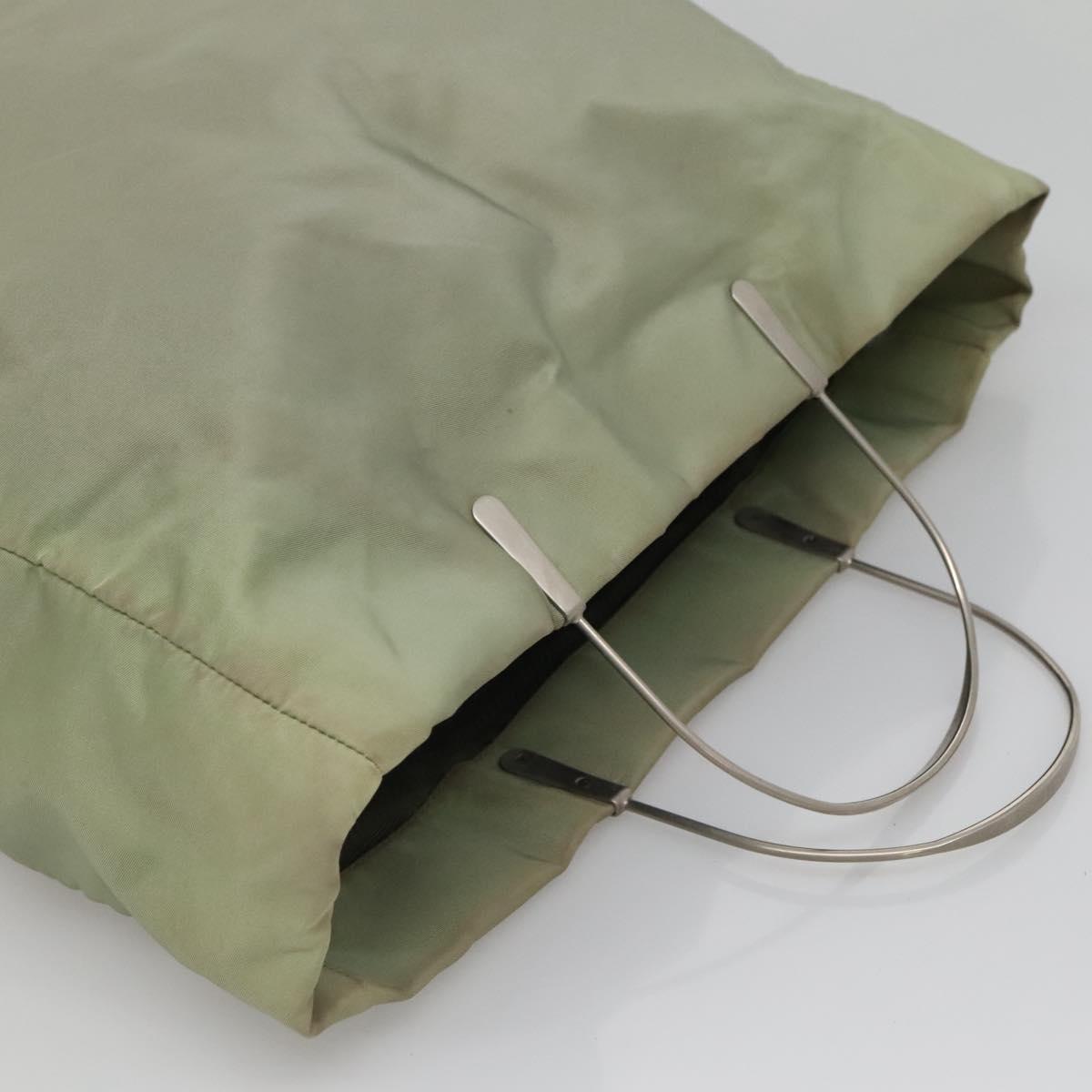 PRADA Tote Bag nylon metal Khaki Silver Auth 139074