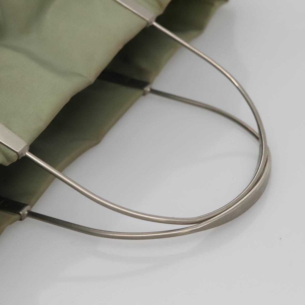 PRADA Tote Bag nylon metal Khaki Silver Auth 139074