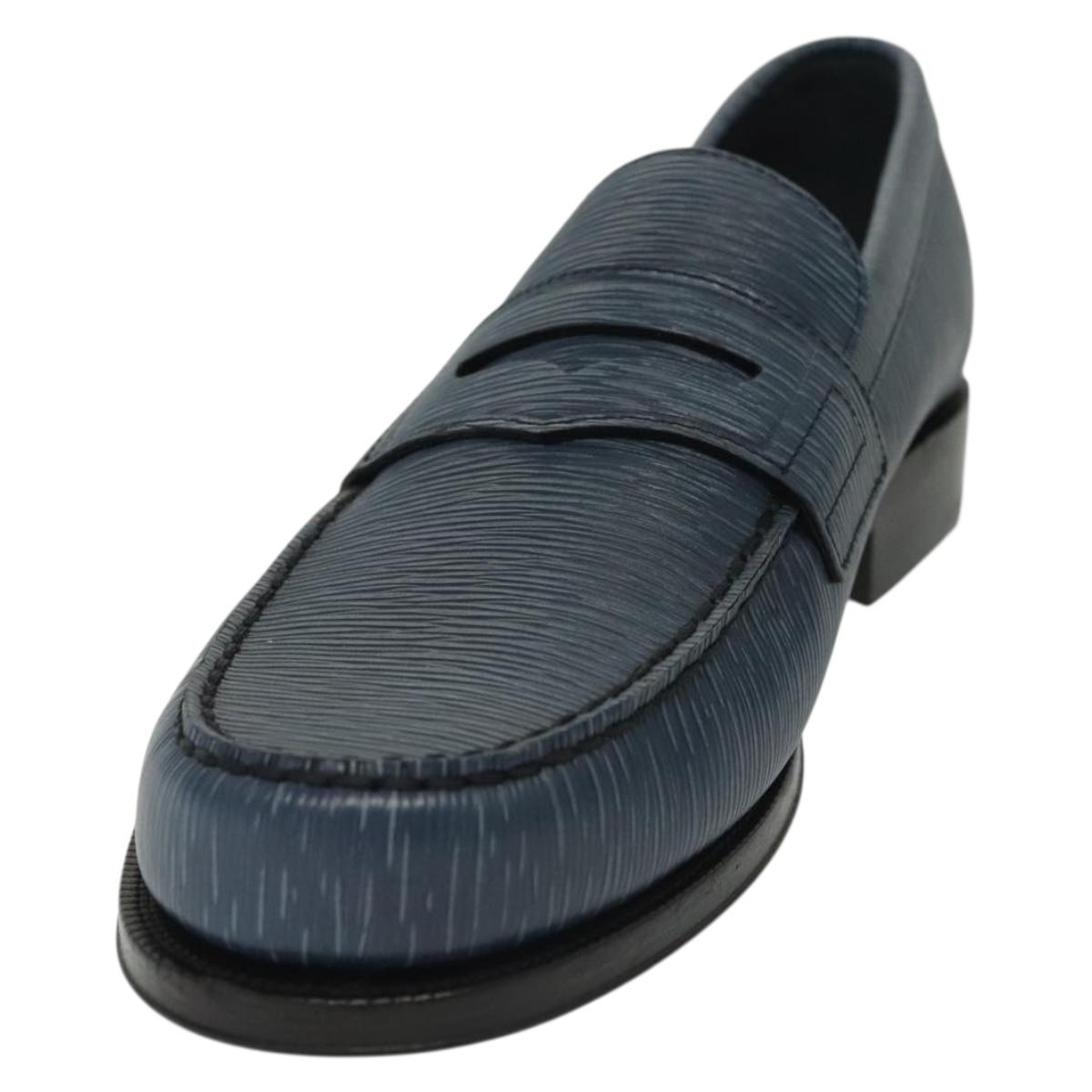LOUIS VUITTON loafers shoes Leather 8 1/2 Blue LV Auth 139091