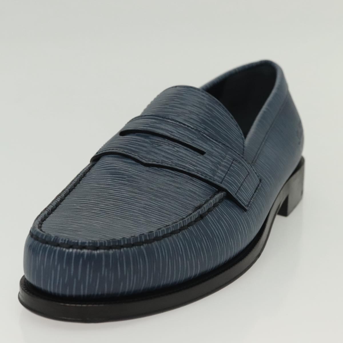 LOUIS VUITTON loafers shoes Leather 8 1/2 Blue LV Auth 139091