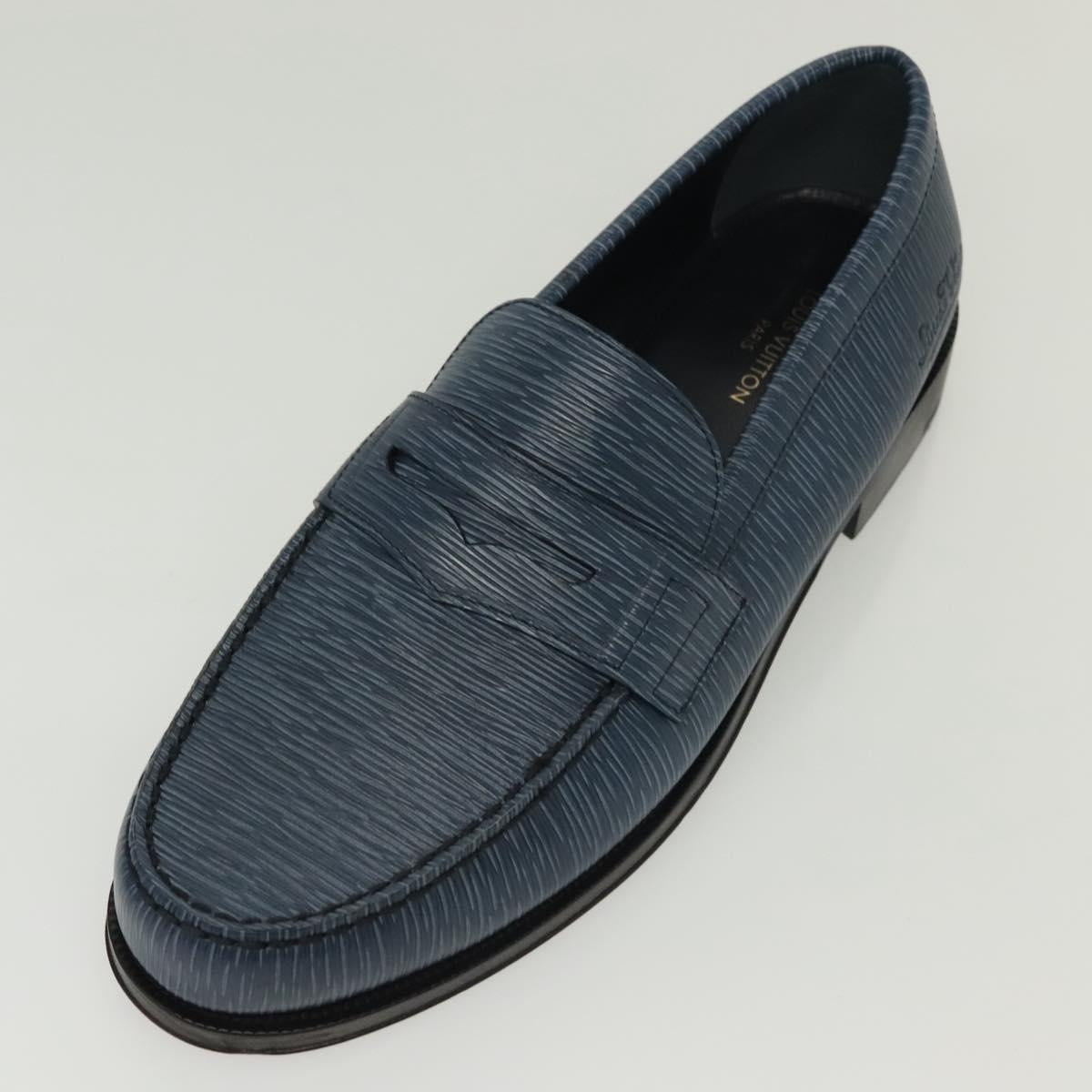 LOUIS VUITTON loafers shoes Leather 8 1/2 Blue LV Auth 139091