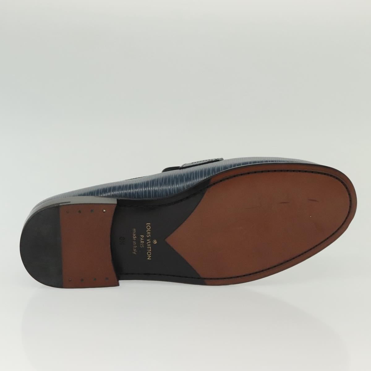 LOUIS VUITTON loafers shoes Leather 8 1/2 Blue LV Auth 139091