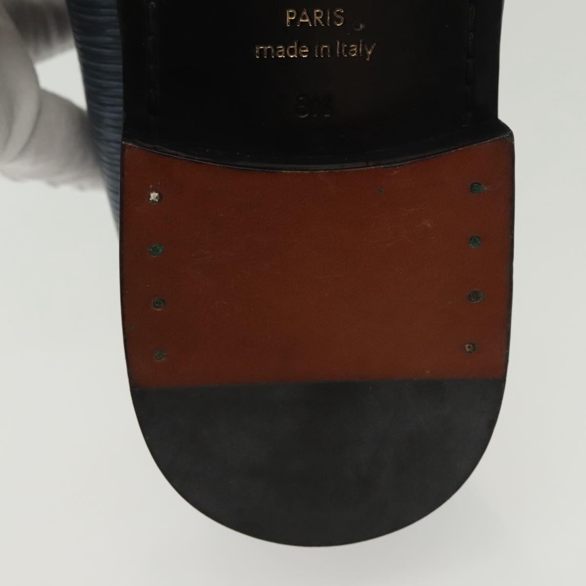 LOUIS VUITTON loafers shoes Leather 8 1/2 Blue LV Auth 139091