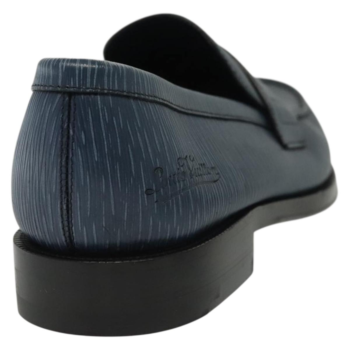 LOUIS VUITTON loafers shoes Leather 8 1/2 Blue LV Auth 139091