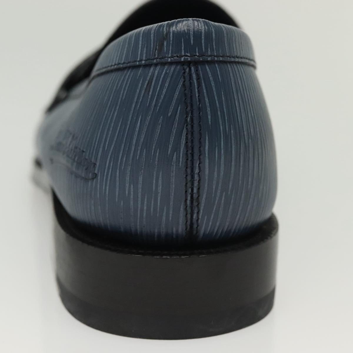 LOUIS VUITTON loafers shoes Leather 8 1/2 Blue LV Auth 139091