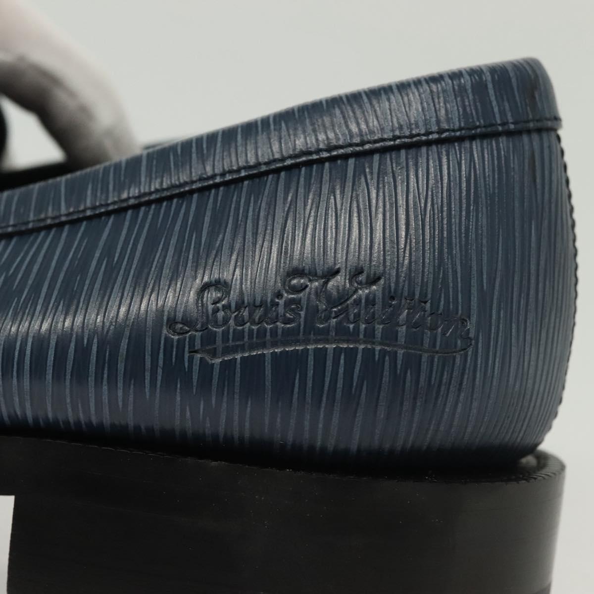 LOUIS VUITTON loafers shoes Leather 8 1/2 Blue LV Auth 139091