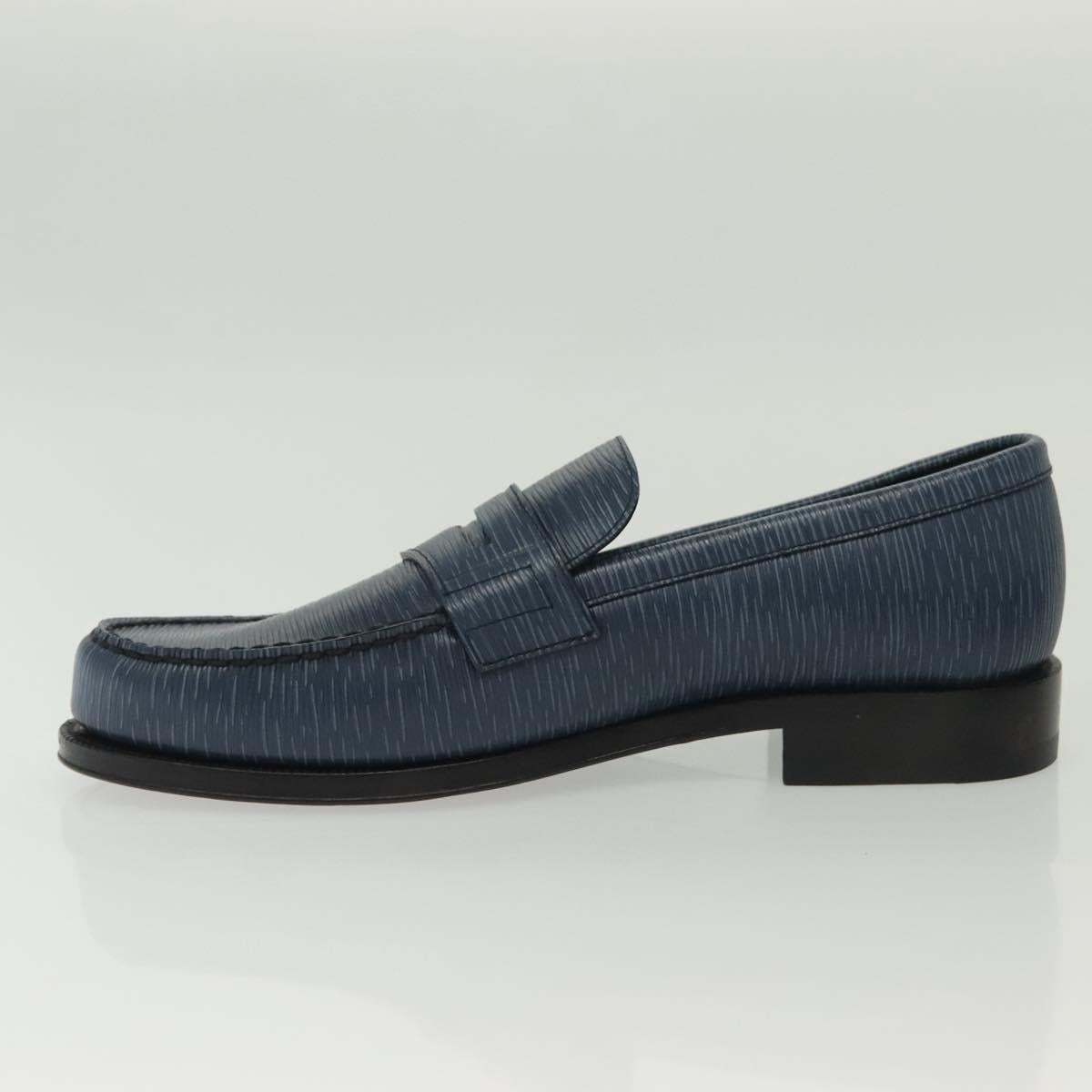 LOUIS VUITTON loafers shoes Leather 8 1/2 Blue LV Auth 139091