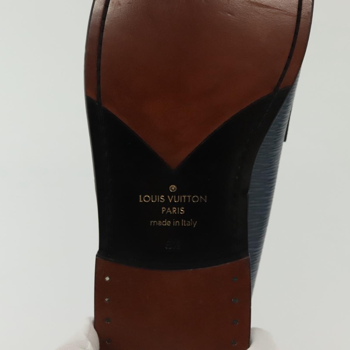 LOUIS VUITTON loafers shoes Leather 8 1/2 Blue LV Auth 139091