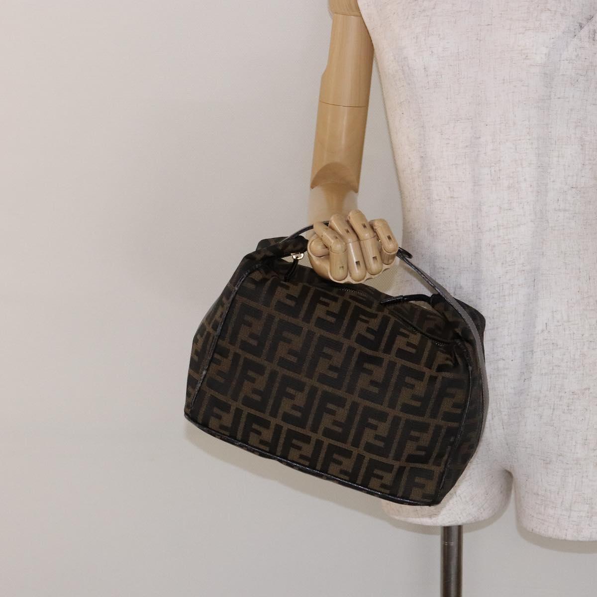 FENDI Zucca Canvas Vanity Pouch Black Brown Auth 139093