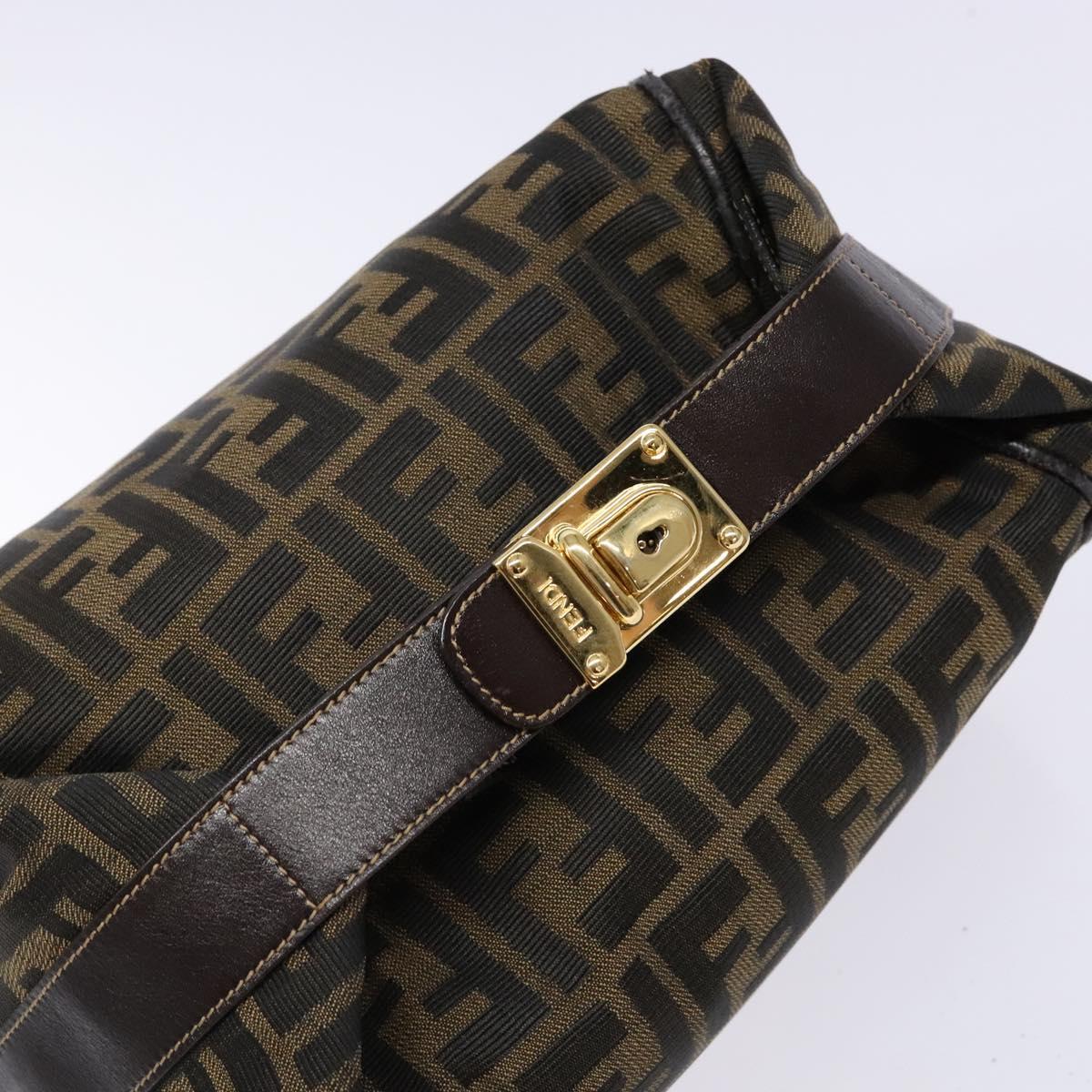 FENDI Zucca Canvas Vanity Pouch Black Brown Auth 139093