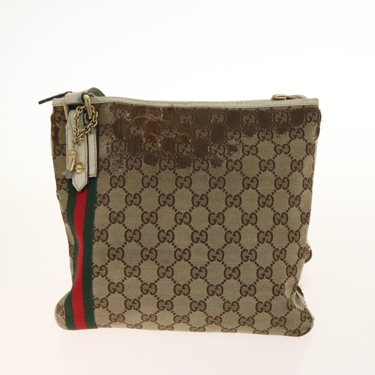 GUCCI GG Canvas Web Sherry Line Bag Leather 2Set Beige Black Auth 139097