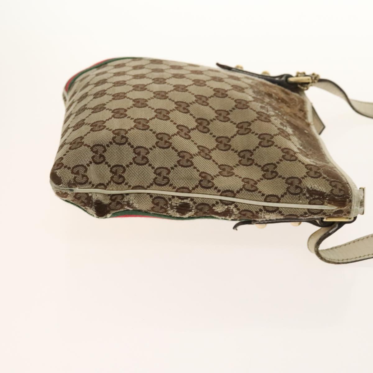 GUCCI GG Canvas Web Sherry Line Bag Leather 2Set Beige Black Auth 139097