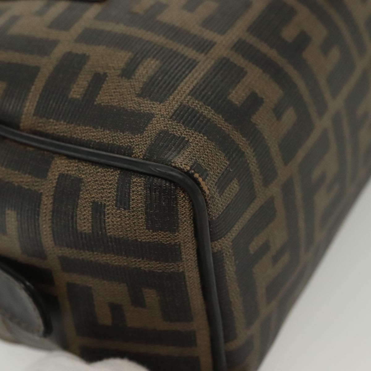 FENDI Zucca Canvas Hand Bag PVC Black Brown Auth 139100