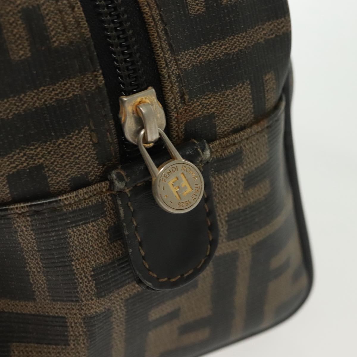 FENDI Zucca Canvas Hand Bag PVC Black Brown Auth 139100