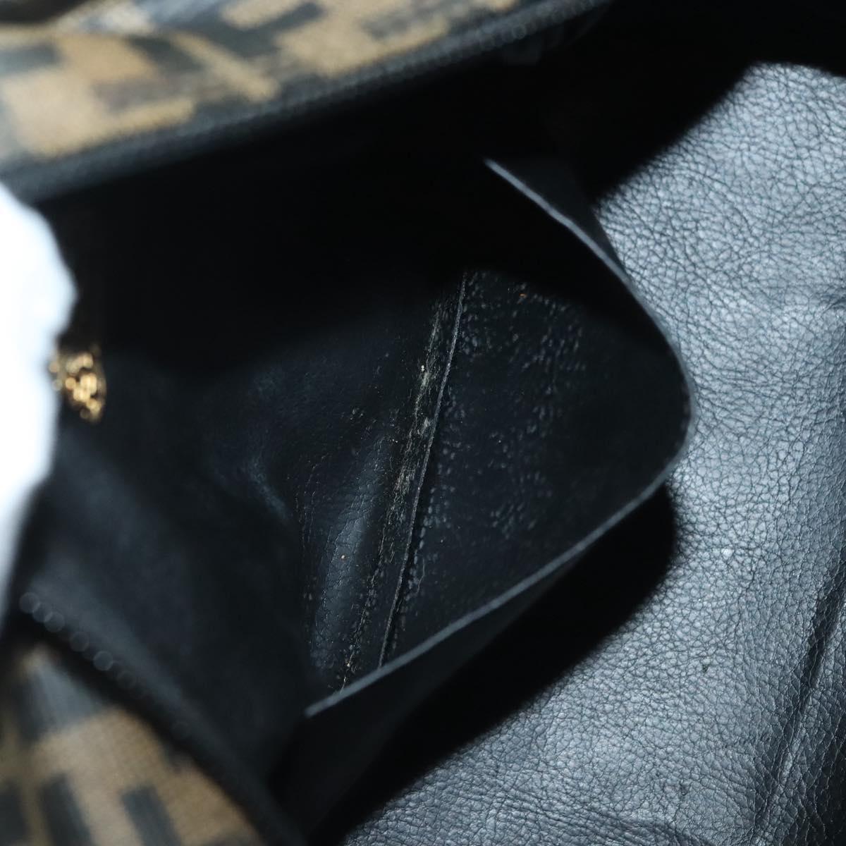 FENDI Zucca Canvas Hand Bag PVC Black Brown Auth 139100