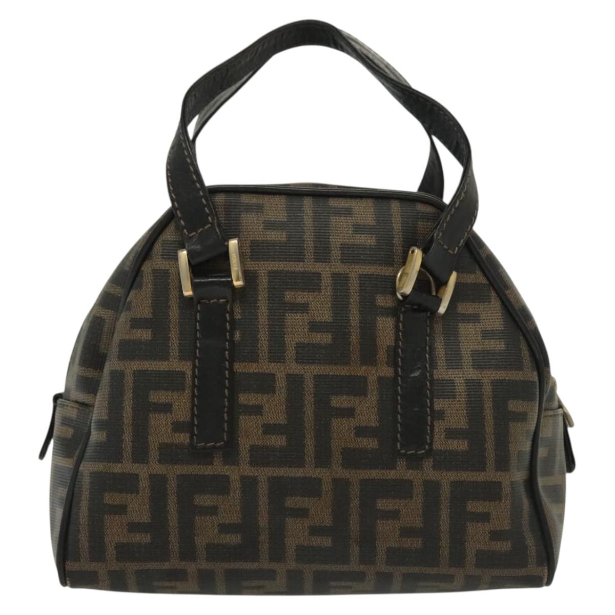 FENDI Zucca Canvas Hand Bag PVC Black Brown Auth 139100