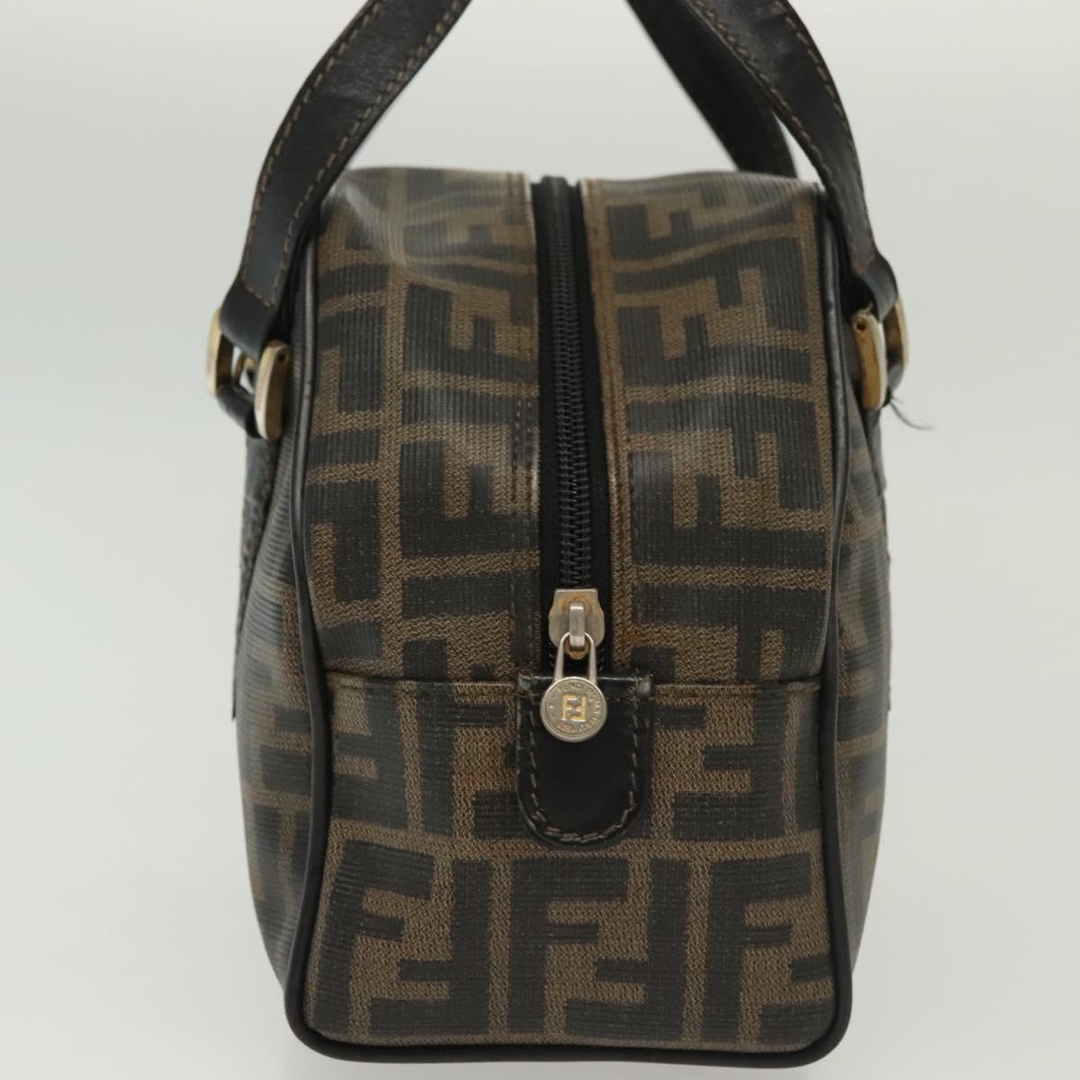 FENDI Zucca Canvas Hand Bag PVC Black Brown Auth 139100