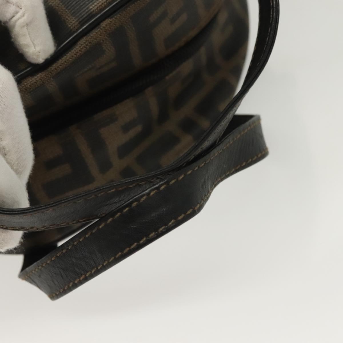 FENDI Zucca Canvas Hand Bag PVC Black Brown Auth 139100