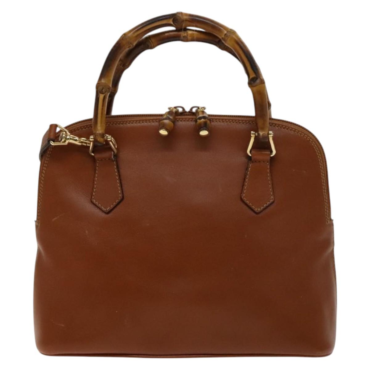 GUCCI Bamboo Hand Bag Leather 2way Brown Gold 000 122 0290 Auth 139126