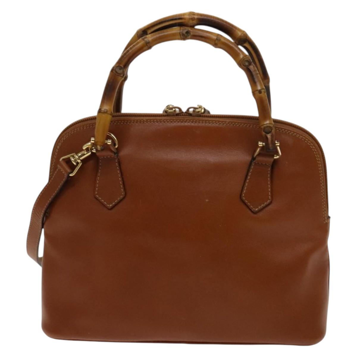 GUCCI Bamboo Hand Bag Leather 2way Brown Gold 000 122 0290 Auth 139126