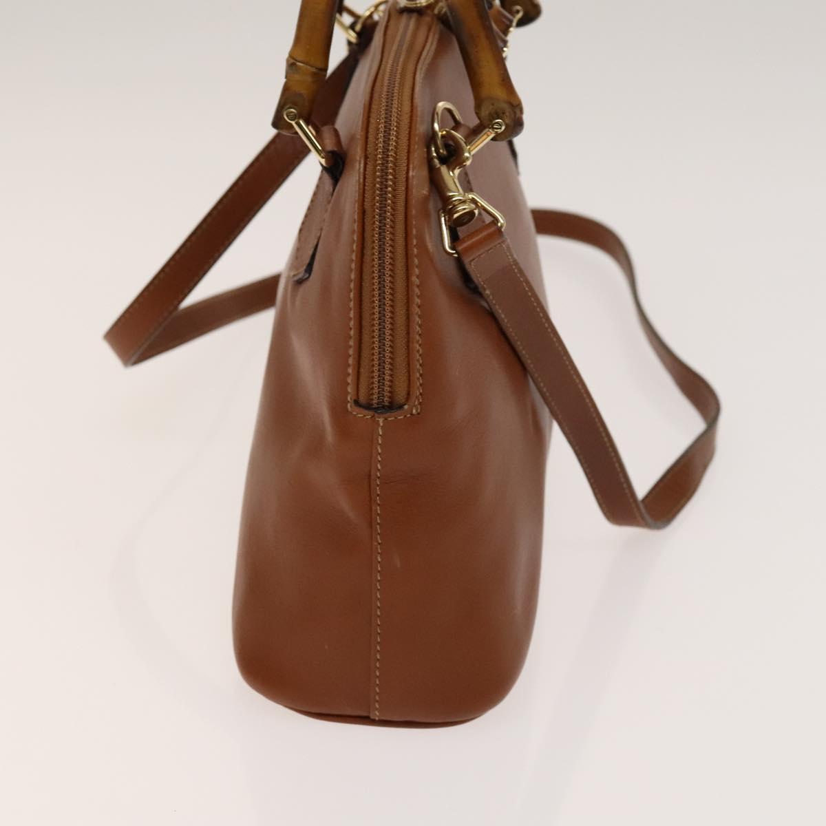 GUCCI Bamboo Hand Bag Leather 2way Brown Gold 000 122 0290 Auth 139126