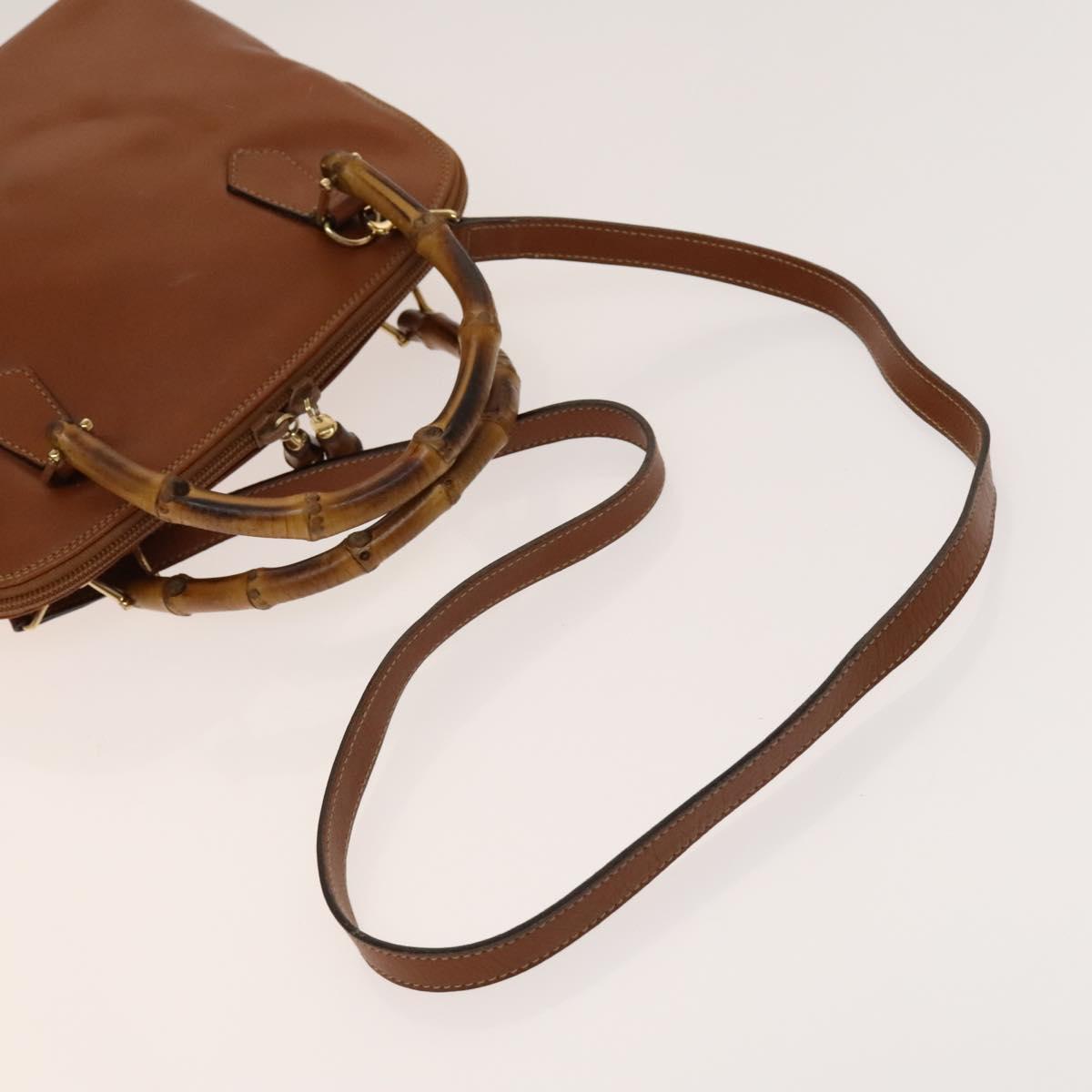 GUCCI Bamboo Hand Bag Leather 2way Brown Gold 000 122 0290 Auth 139126