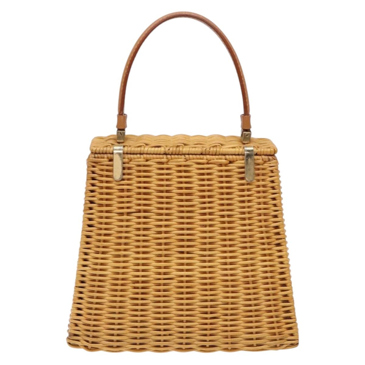 Salvatore Ferragamo Gancini Hand Bag Wicker Beige Gold Auth 139130V