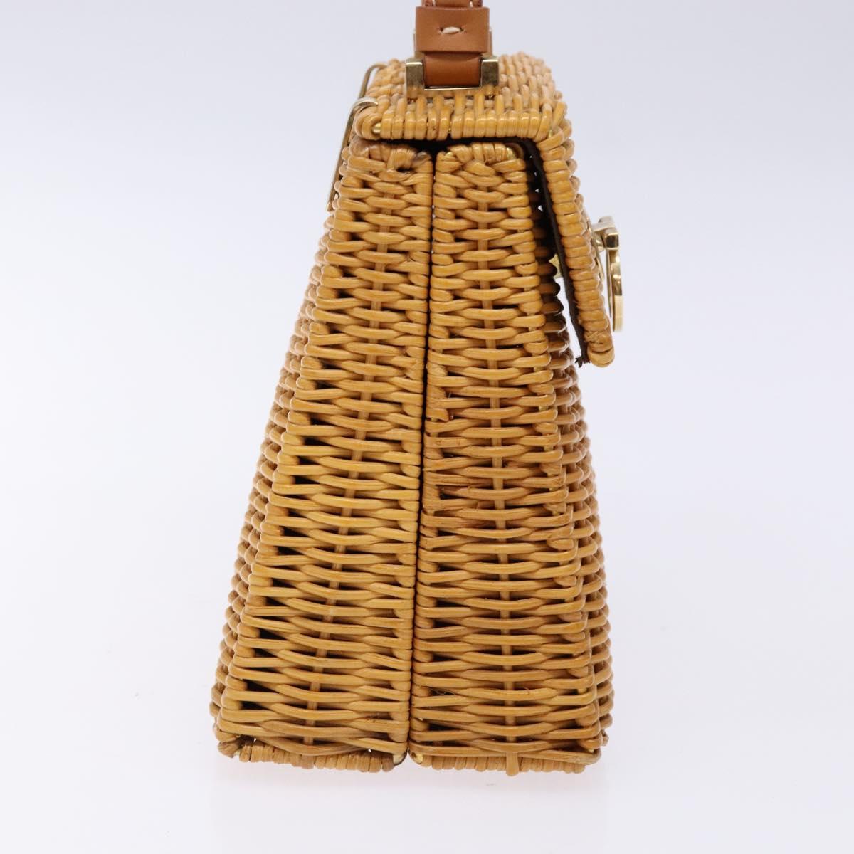 Salvatore Ferragamo Gancini Hand Bag Wicker Beige Gold Auth 139130V
