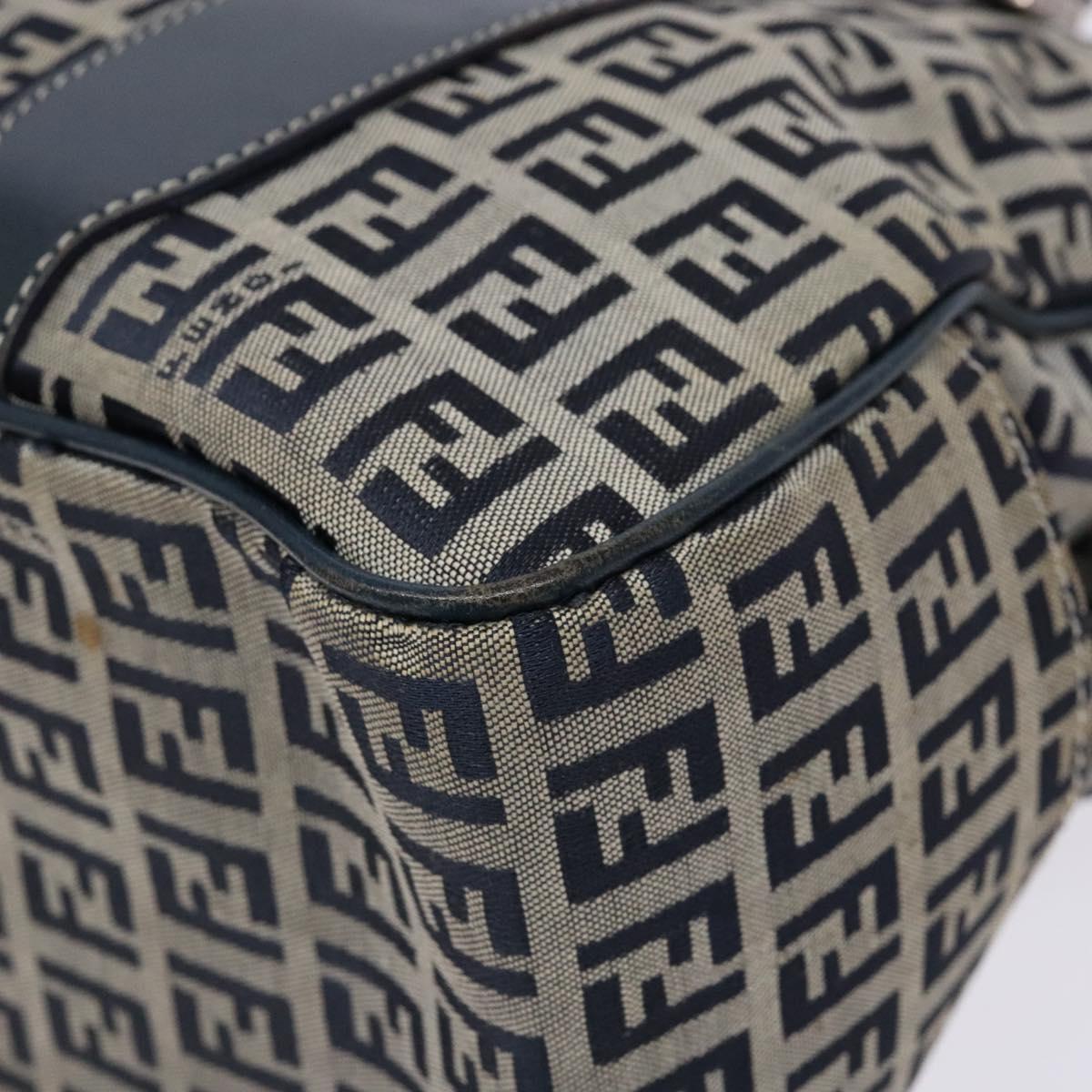 FENDI Zucchino Canvas Tote Bag Navy Silver Auth 139133