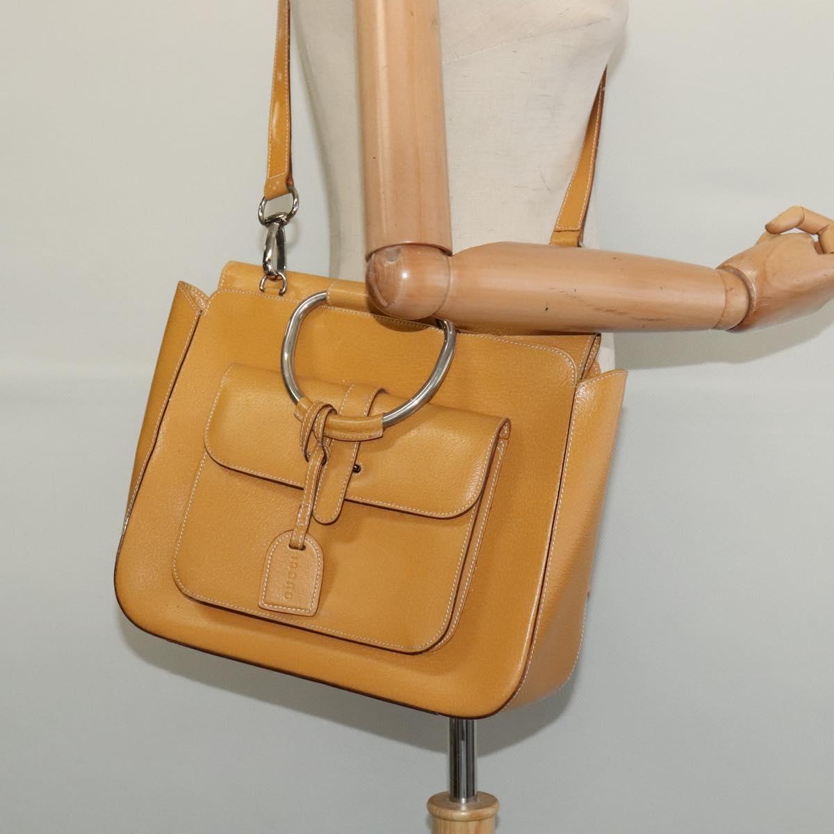 GUCCI Hand Bag Leather 2way Beige Silver 000 2058 03075 Auth 139141