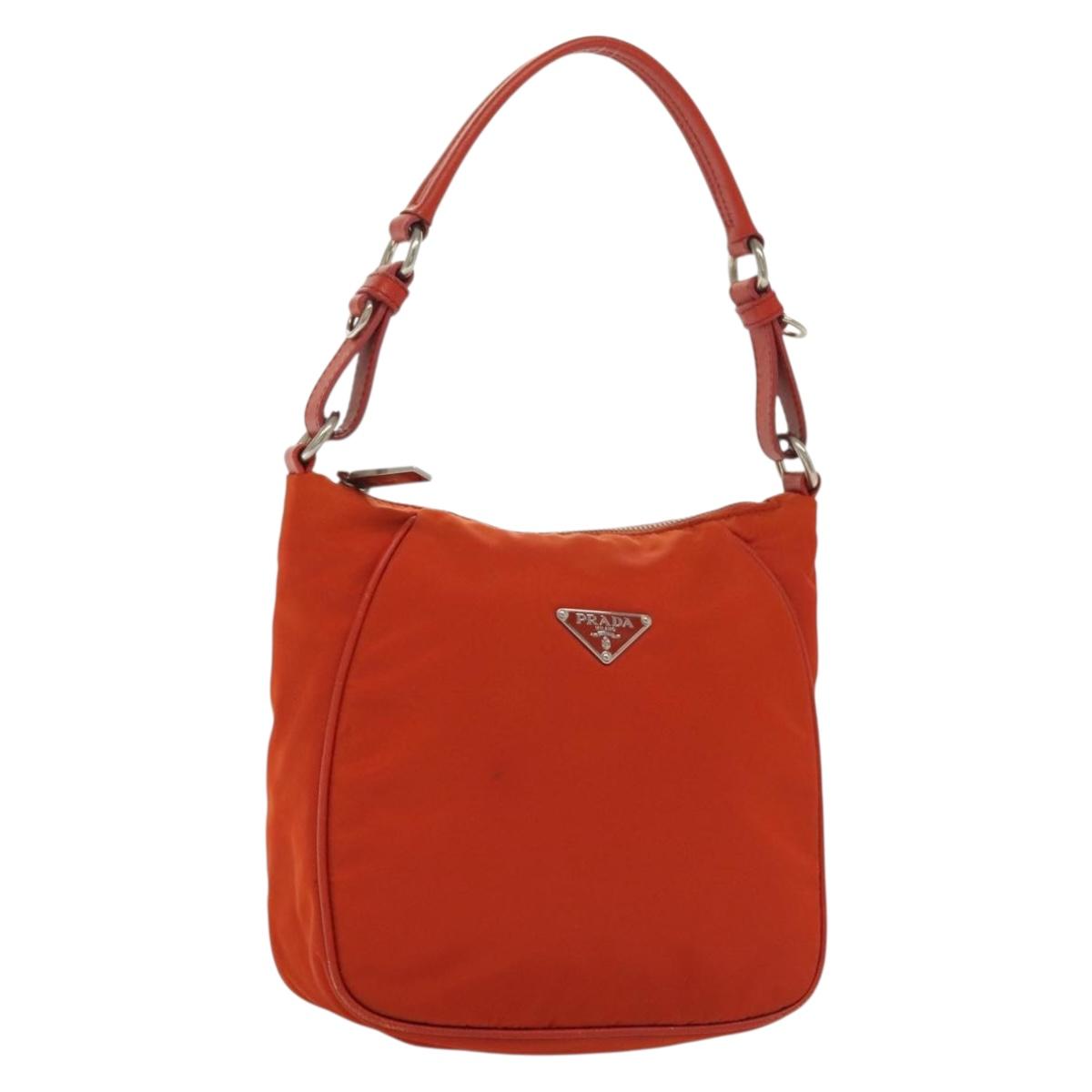 PRADA Shoulder Bag Nylon Orange Silver Auth 139153