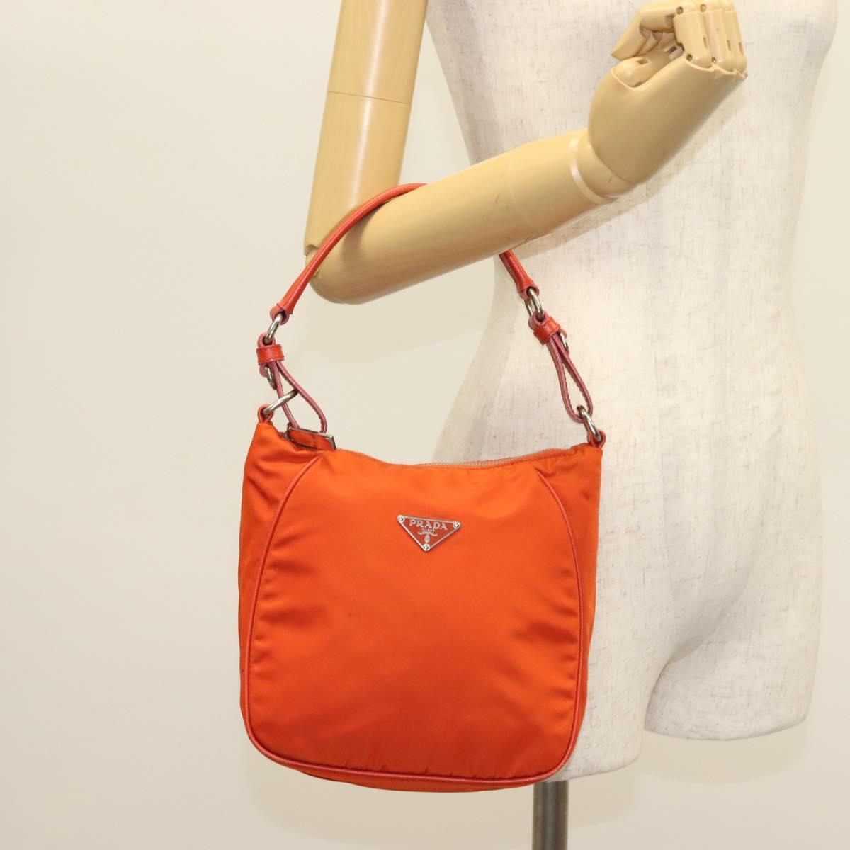 PRADA Shoulder Bag Nylon Orange Silver Auth 139153