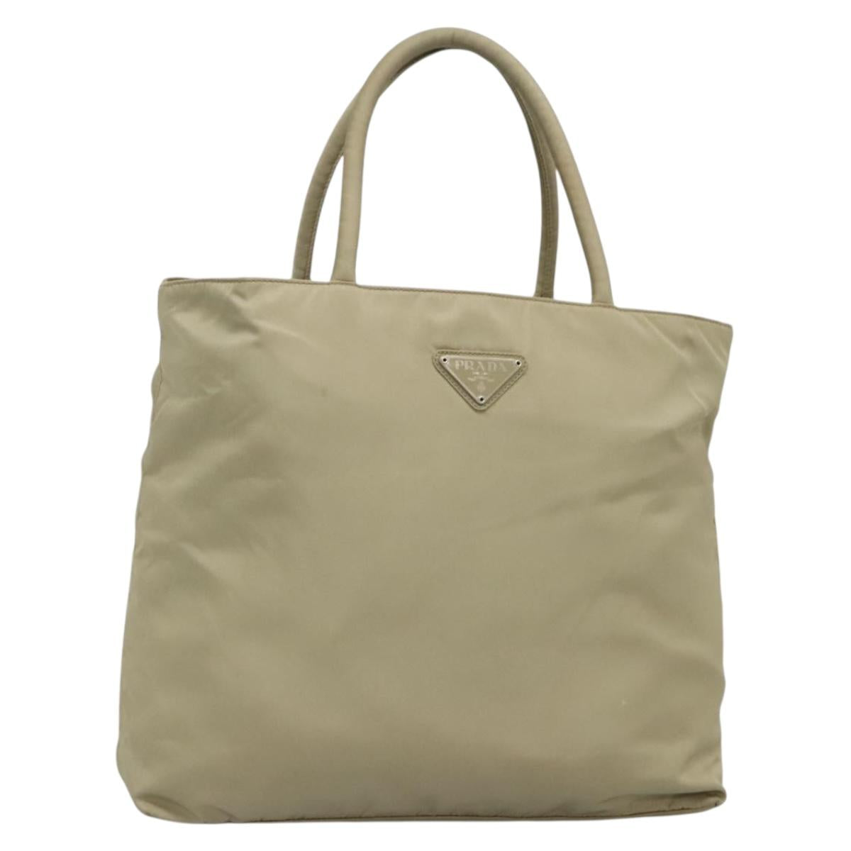 PRADA Hand Bag Nylon Beige Auth 139154